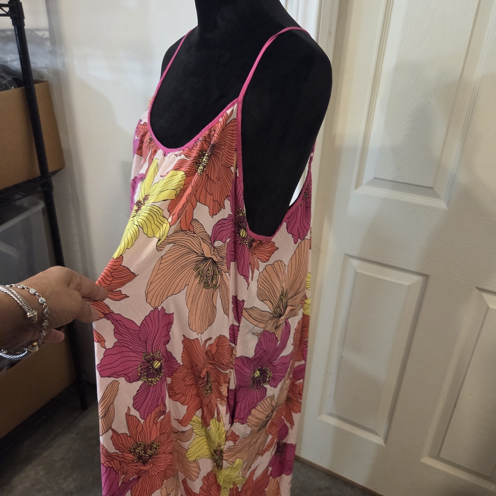 Joyspun Floral Spaghetti Strap Maxi Dress Pink Yellow Blossom Flowy Summer - Picture 3 of 16